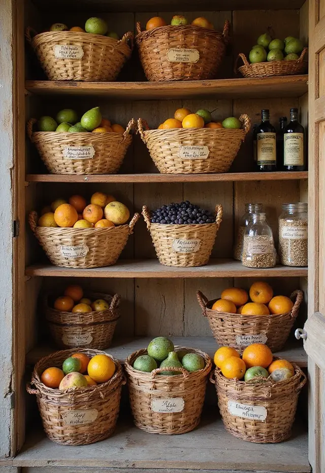 11 Bohemian Pantry Ideas for Music Lovers - 3. Woven Baskets for Storage