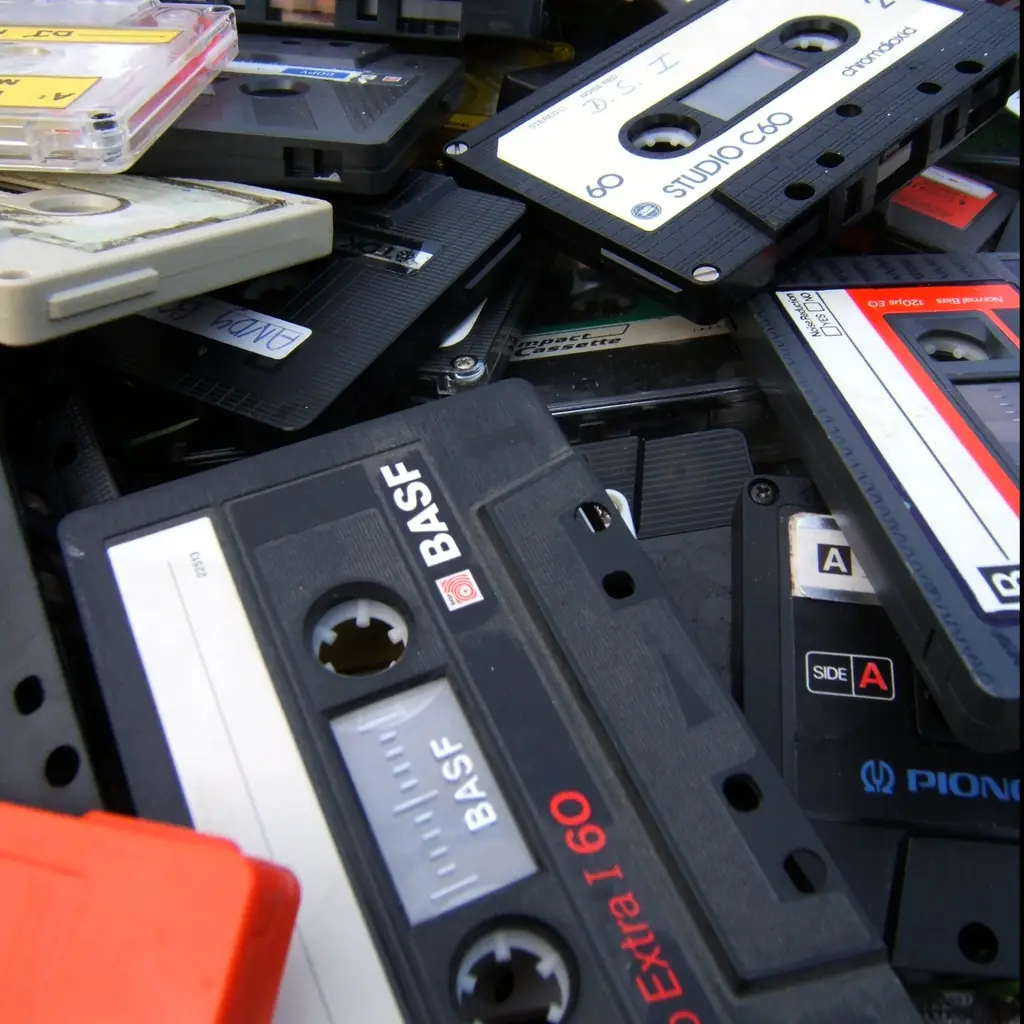 A heap of audio cassette tapes.