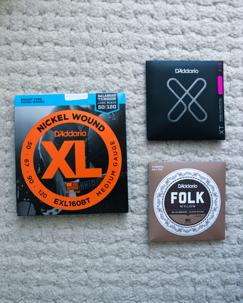 D'Addario bass, electric, and acoustic guitar strings