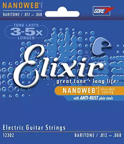 Elixir Strings Electric Guitar Strings w NANOWEB Coating, Baritone (.012-.068)